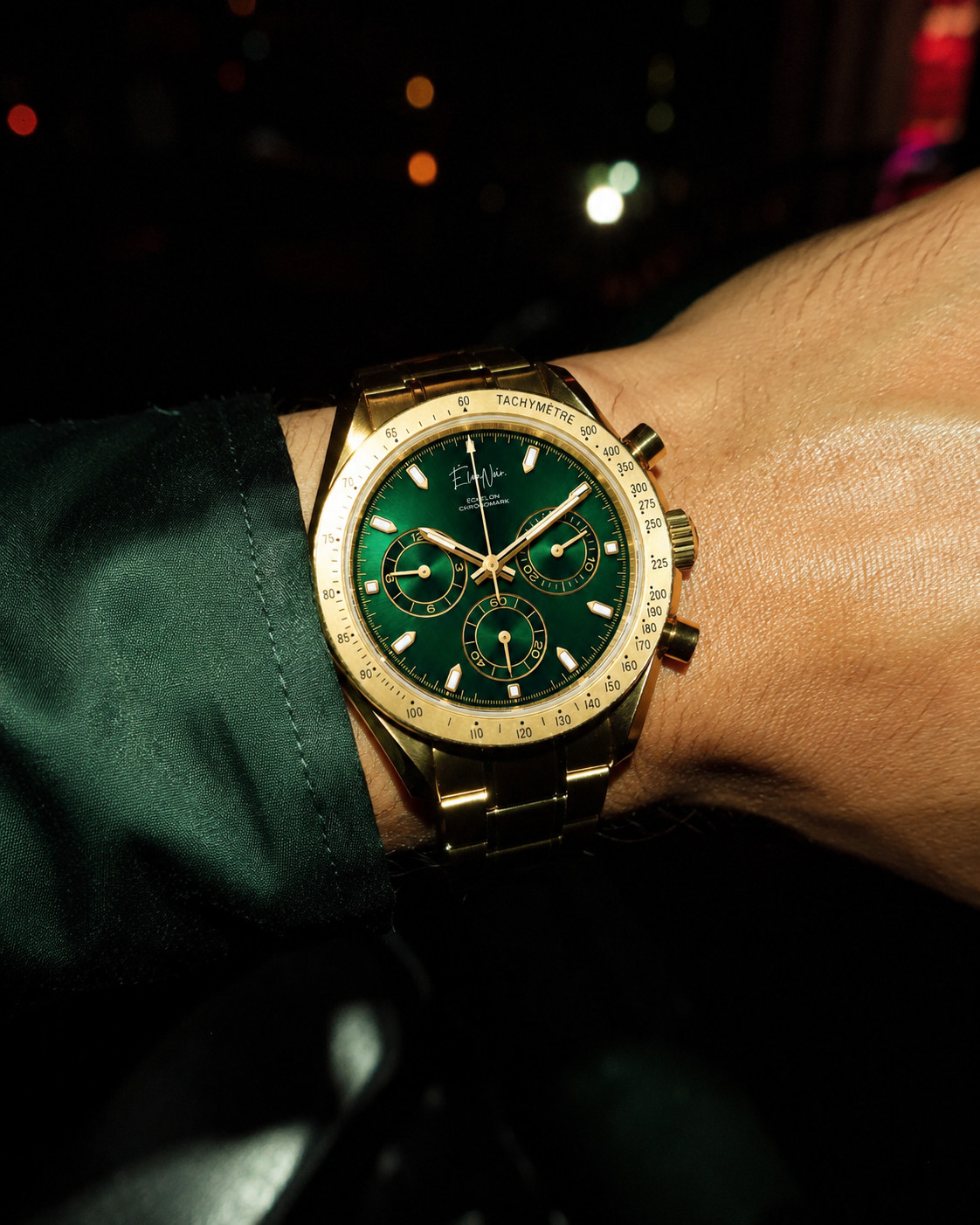 Élan Noir Chronograph Green & Gold Sapphire Crystal Stainless VK63 Quartz 41mm