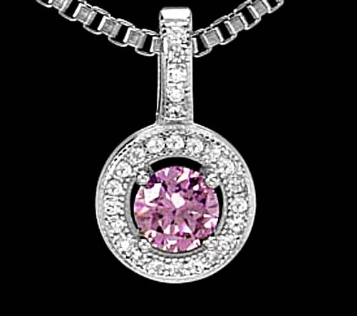 925 REAL SILVER RHODIUM PLATED *** Pendant Cubic Zirconia Pink Rose 16mm