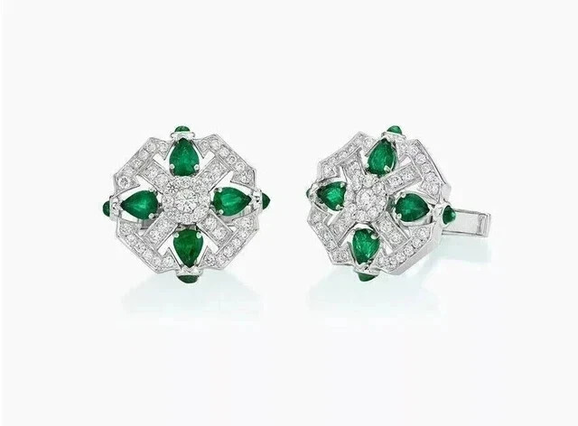 1Ct Round Cut Lab Created Emerald Wedding Men’s Cufflinks 14k White Gold Plated