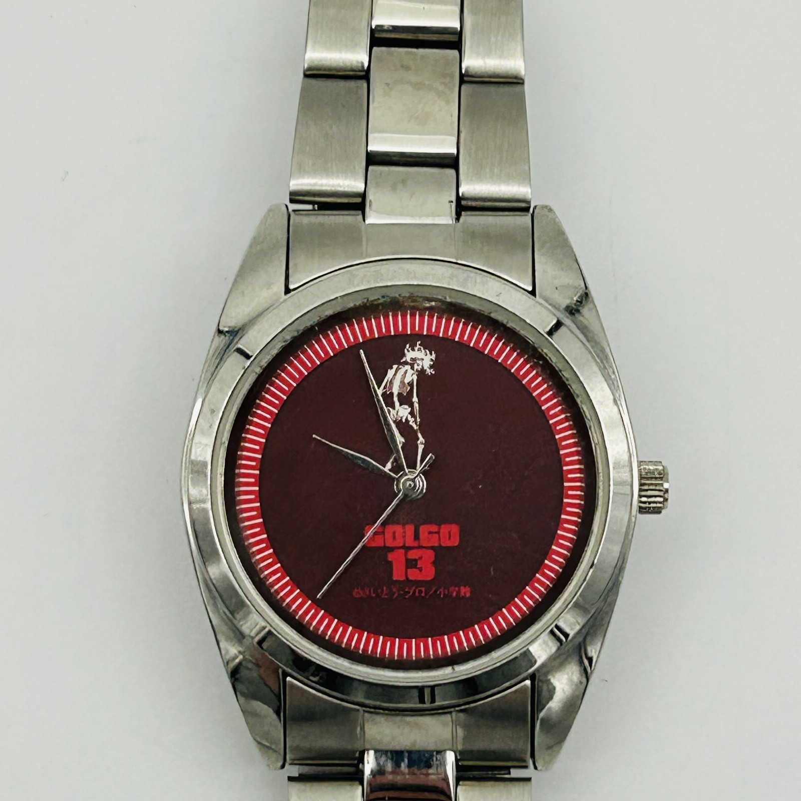 VINTAGE Golgo 13 Watch Adult Silver Tone Red Anime Manga Japan Video Game Y2K