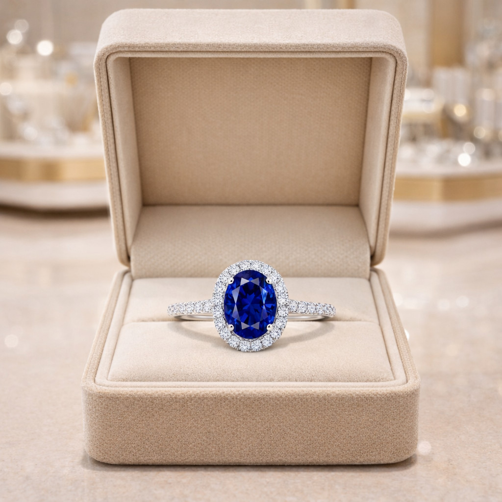 2.80 Ct Oval Cut Natural Sapphire & Diamond Propose Ring 14K White Gold Size 8