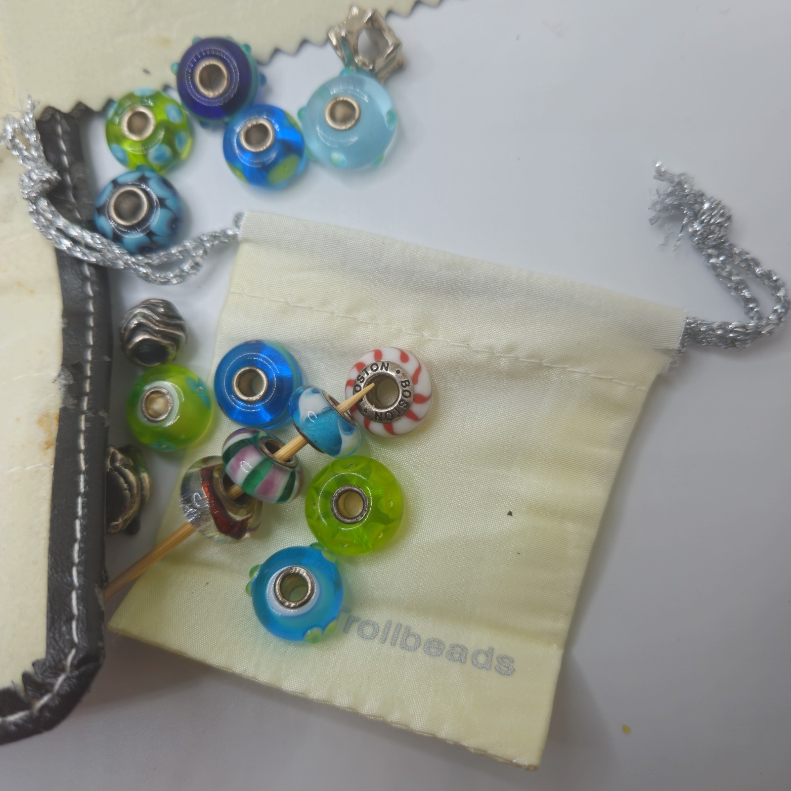Authentic Trollbeads Green Blue Retired Lot Of 15 And Case