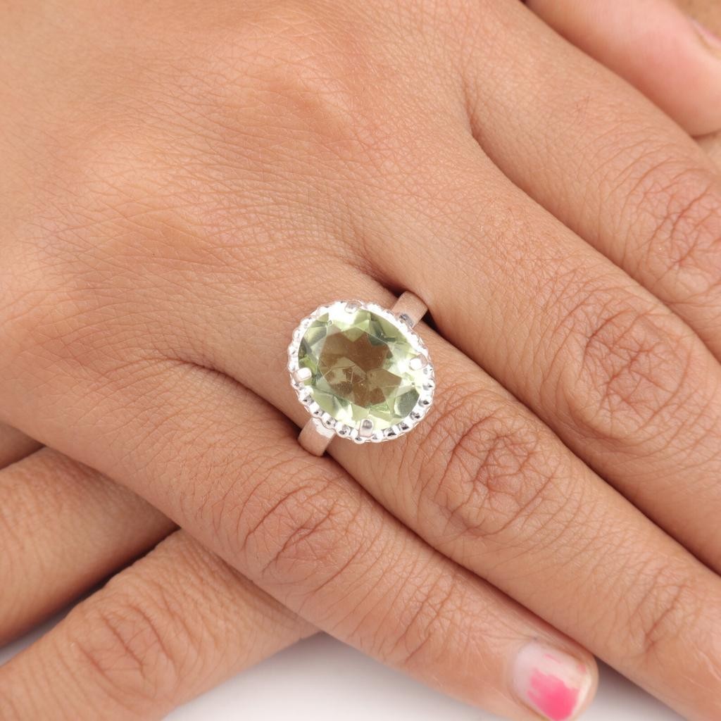 Green Amethyst Oval Gemstone925 Sterling Silver Handmade Ring For Birthday Gift