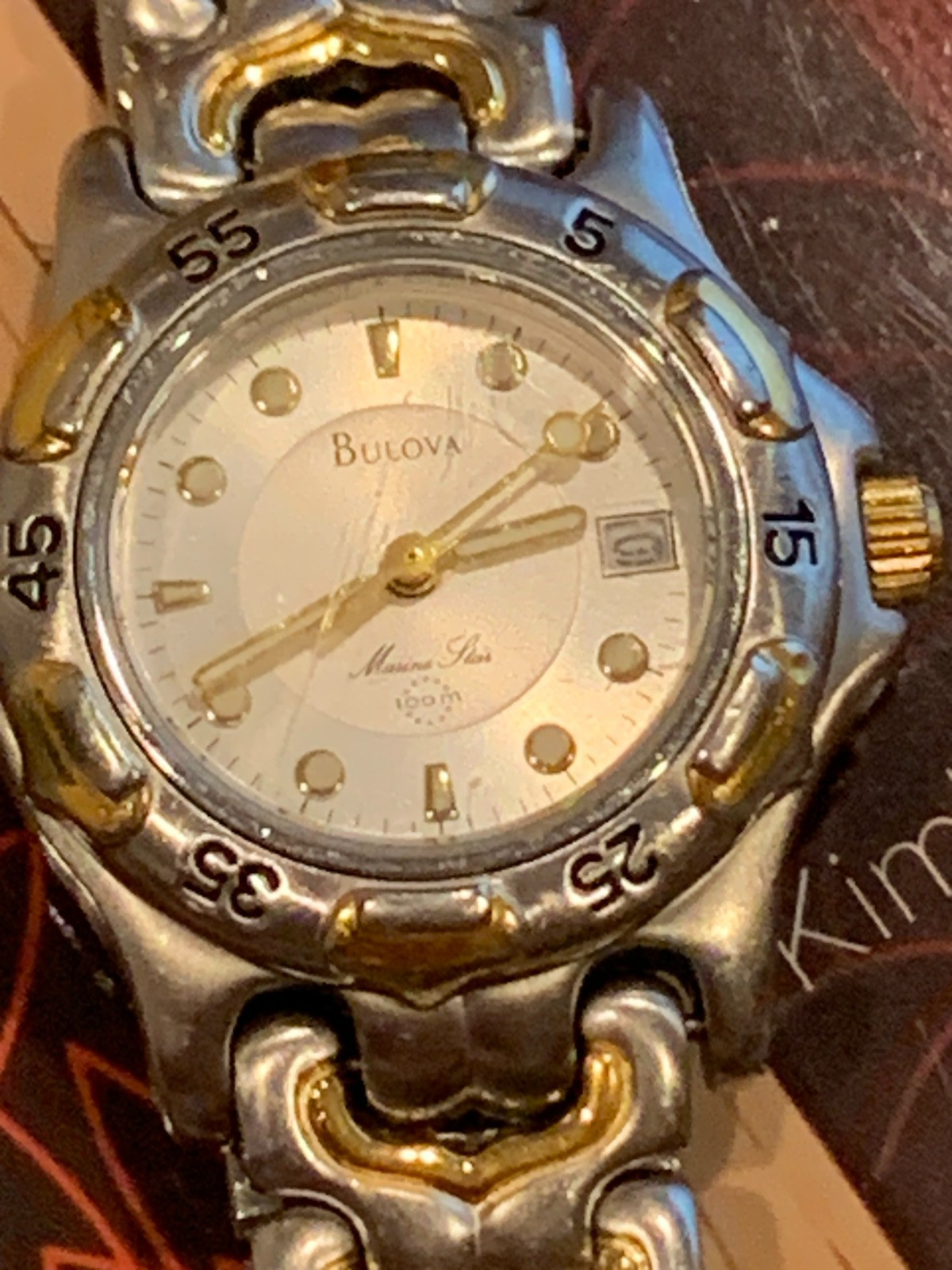 Womens Bulova 28 mm Marine Star Two Tone Quartz Watch, New Battery