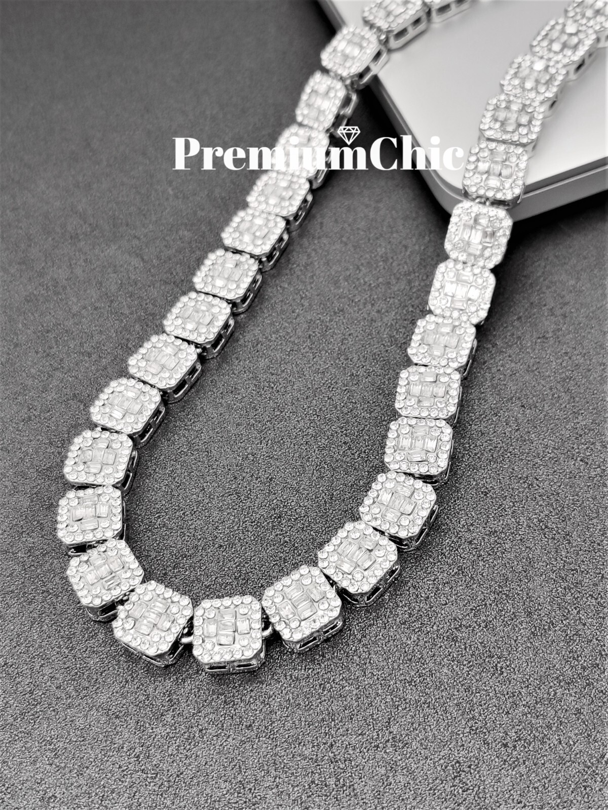 Baguette Cluster Tennis Chain Designer Necklace ICED Plated CZ Jewelry Men Women
