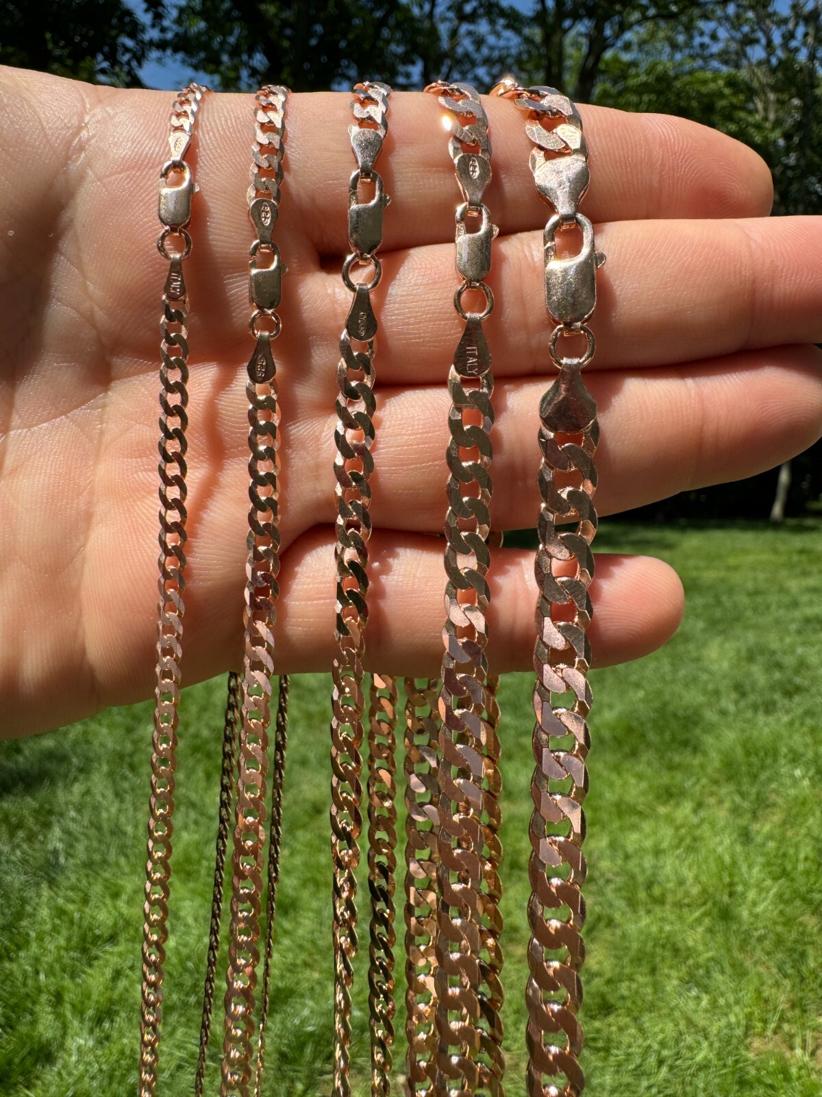 14k Rose Gold Plated REAL Solid 925 Silver Flat Cuban Link Chain Necklace 3-8mm