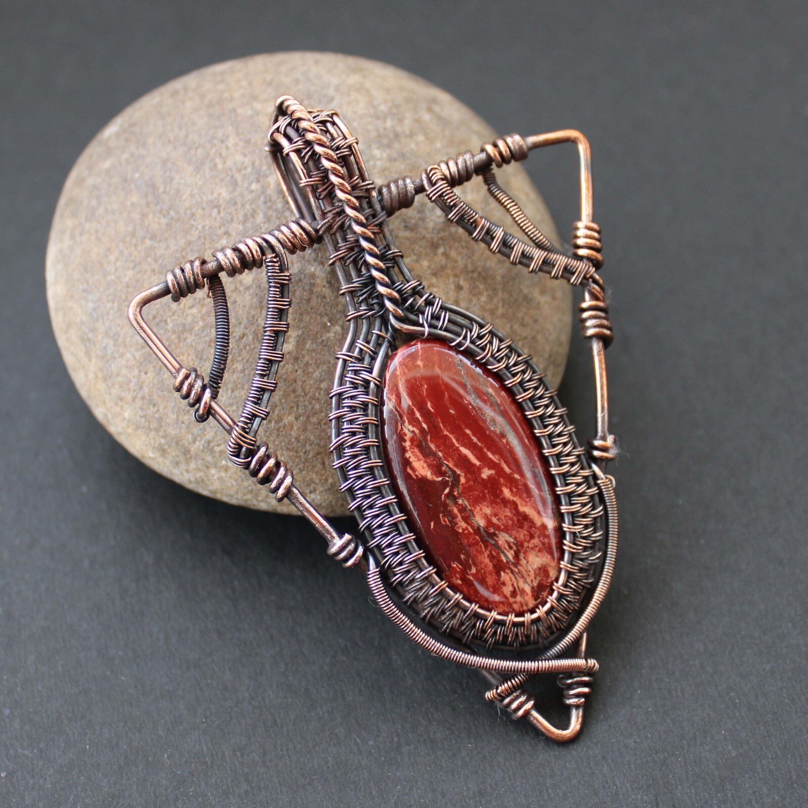 Red Jasper Handmade Pendant Copper Wire Wrapped Pendant Wire Wrapped Jewelry