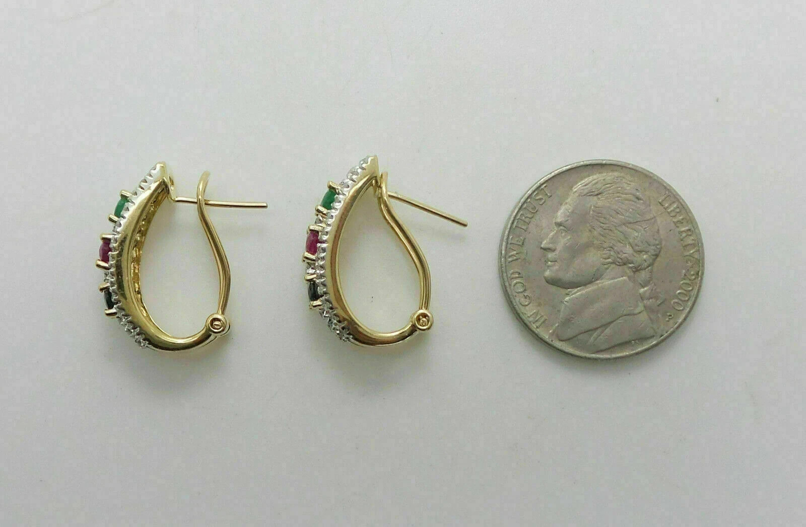 2.25Ct Oval Simulated Sapphire Ruby Emerald Omega Back Earrings 14K Gold Plated