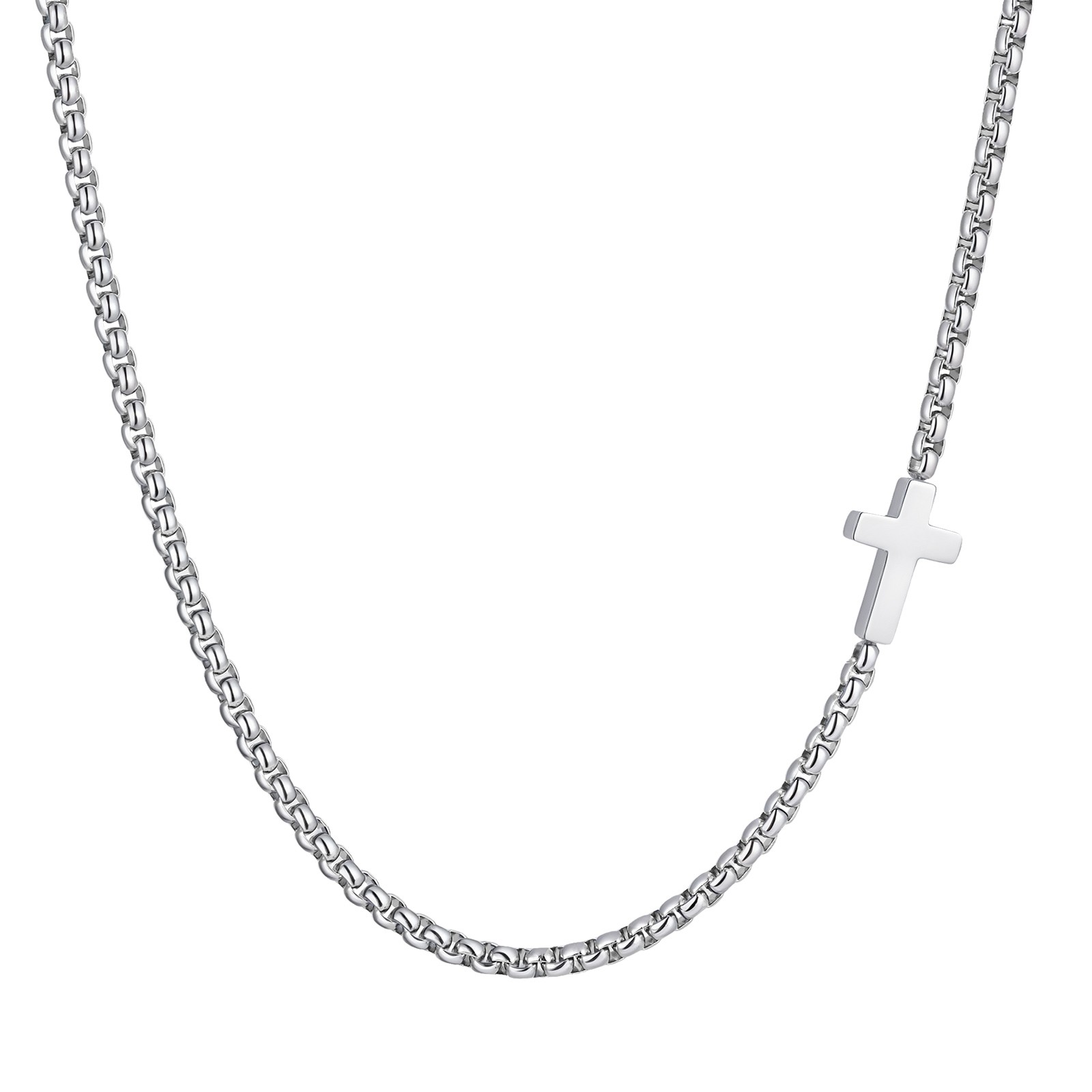 Stainless steel Square Pearl Chain CrossNecklace for Men 20″ 50cm Religious