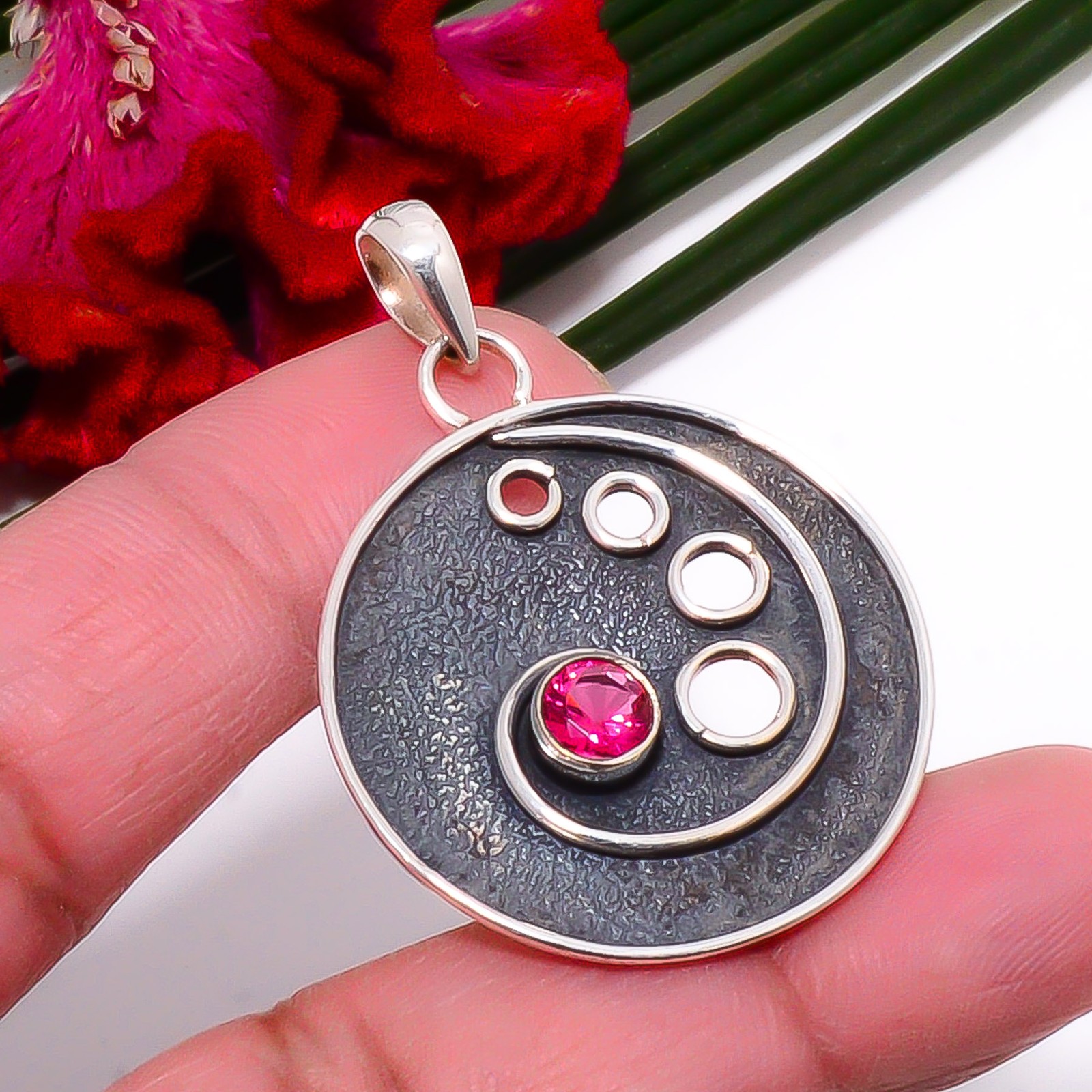 Pink Rubellite Tourmaline 925 Sterling Silver Pendant 1.72″ Sku7, Christmas Gift