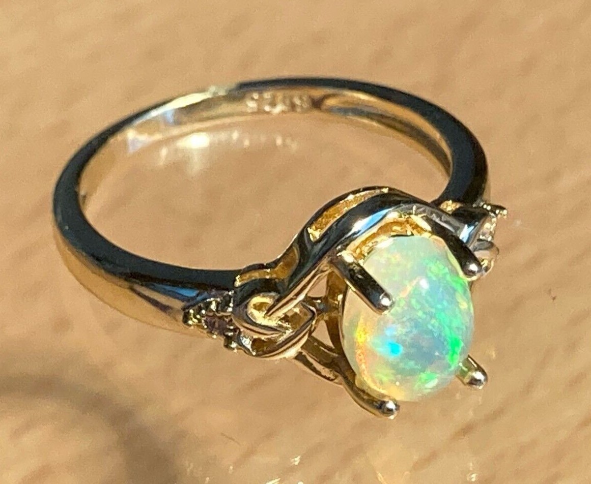 Fire Opal Ring Natural 8x6mm Solid Opal Solid Sterling Silver Sizes 6 to 11 US