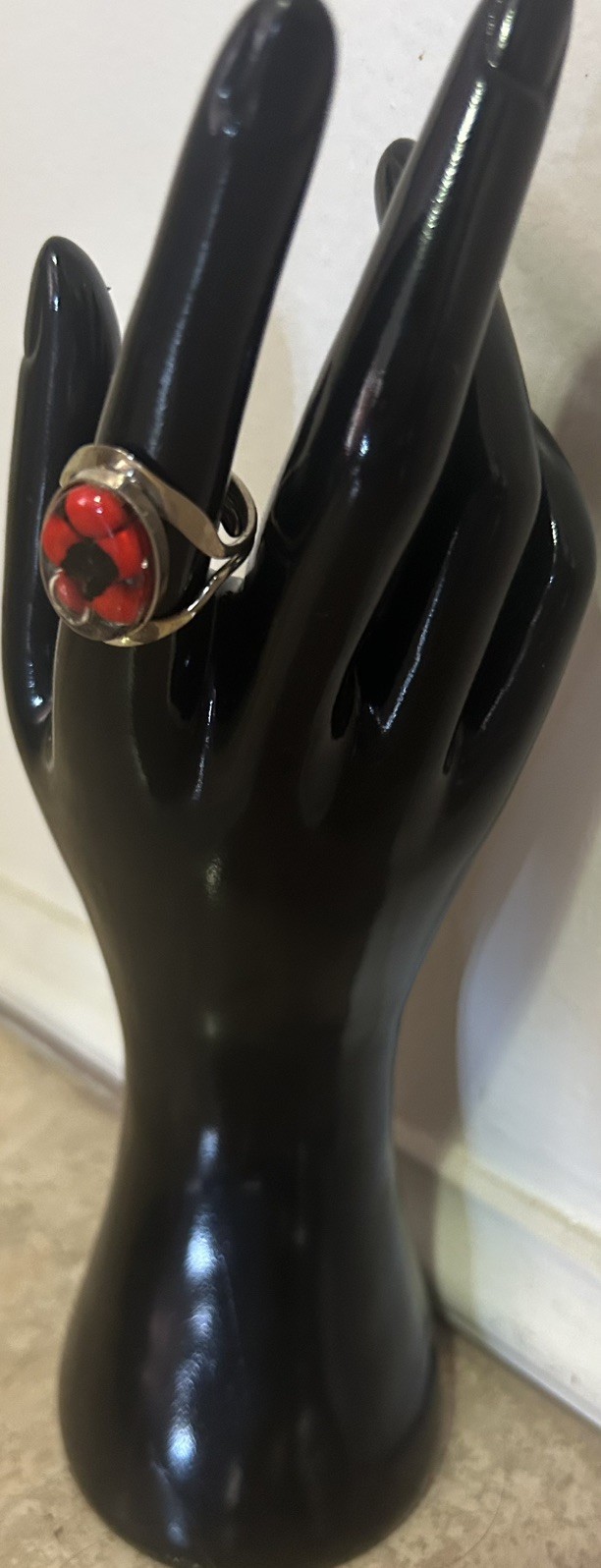 ✨Peruvian Jewelry Black/Red seeds Ring Adjustable Size Alpaca Silver Artisan✨