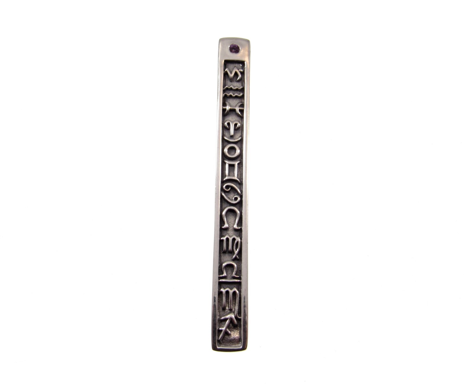 Solid 925 Sterling Silver 12 Symbols of the Zodiac Column Pendant w/ Gemstone