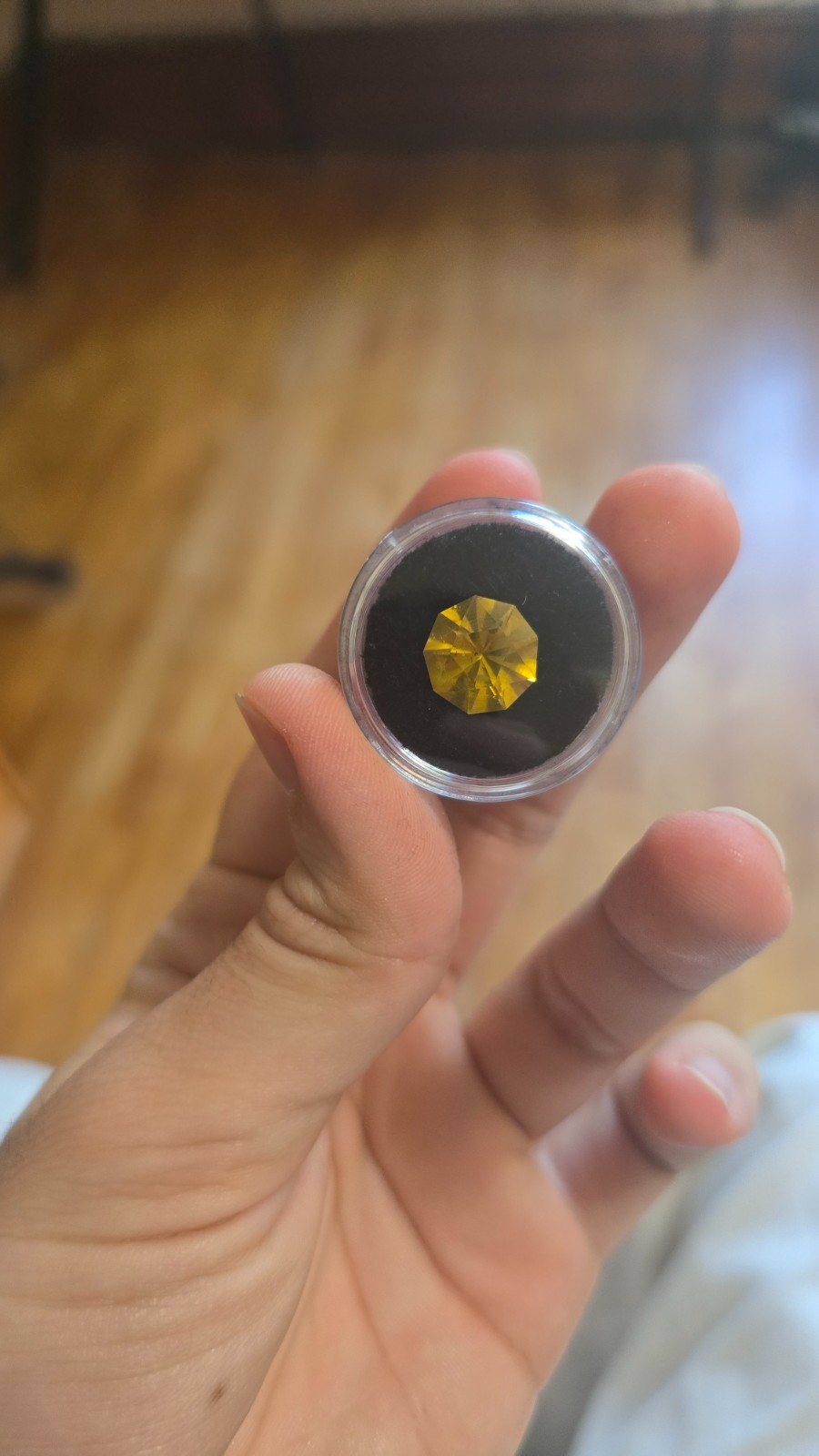Golden YAG – 9.95 ct, ~12 mm, Brilliant Cut, Lab-Created Fluorescent Gem