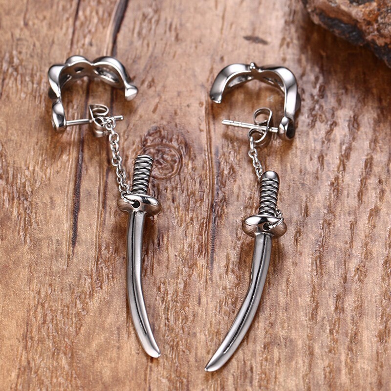 Titanium Steel Personality Punk Fashion Trend Men’s Sword Style Earrings A Pair