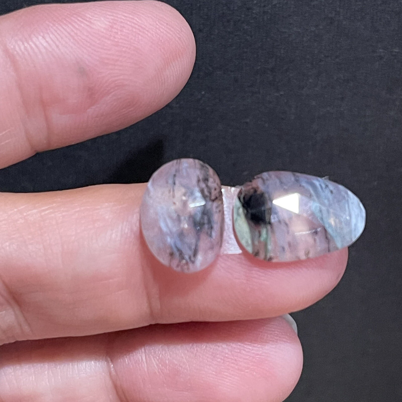 7.3ct 15-13mm Pair Transparent Blue Peruvian Opal Free Form Cabochons Gems