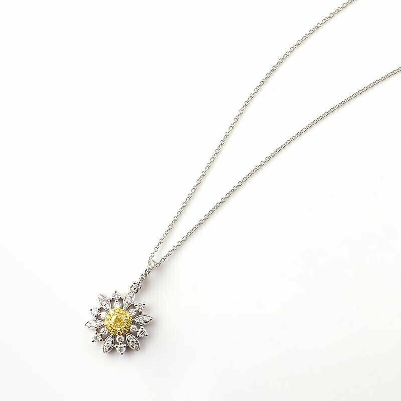 3Ct Cushion Simulated Citrine Women’s Flower Shape Pendant 14k White Gold Plated