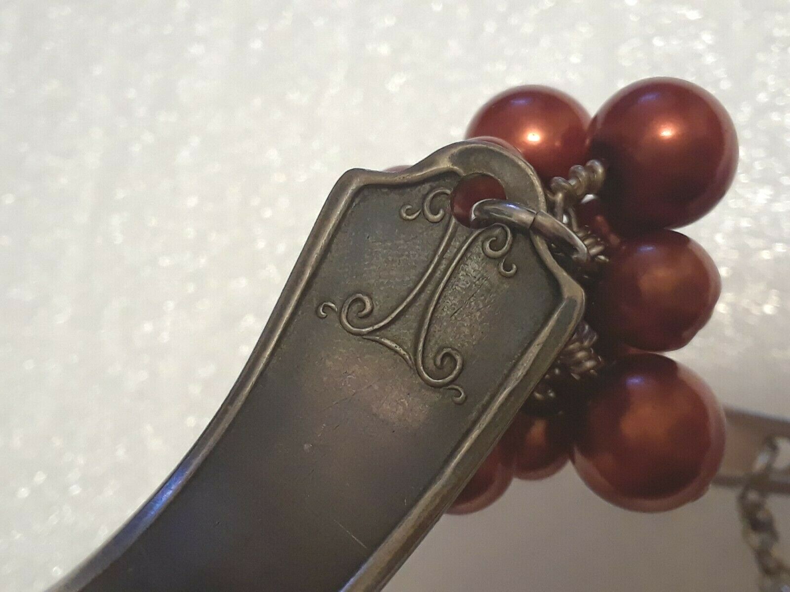 Spoon handle Bracelet. 2 piece with toggle clasp and burnt orange beads.