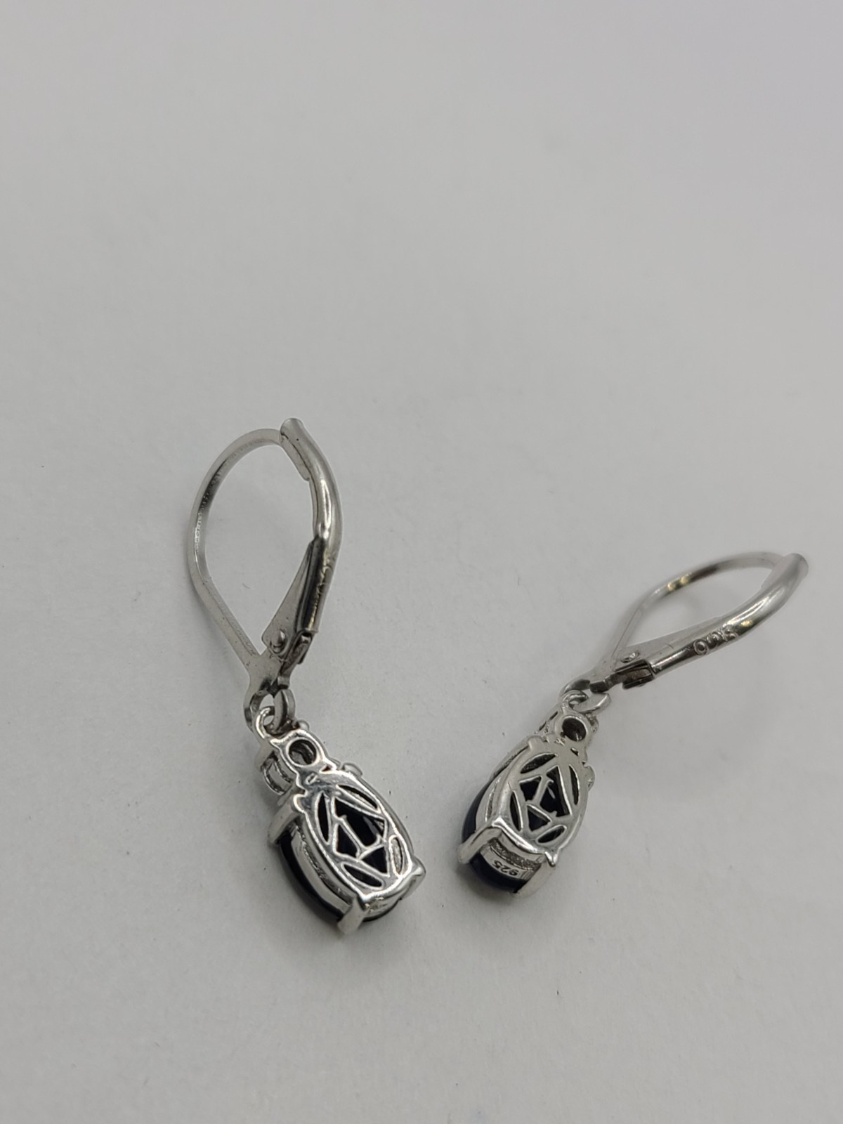 Diffused Blue/White Sapphire Dangle Drop Sterling Silver Hoop Earrings