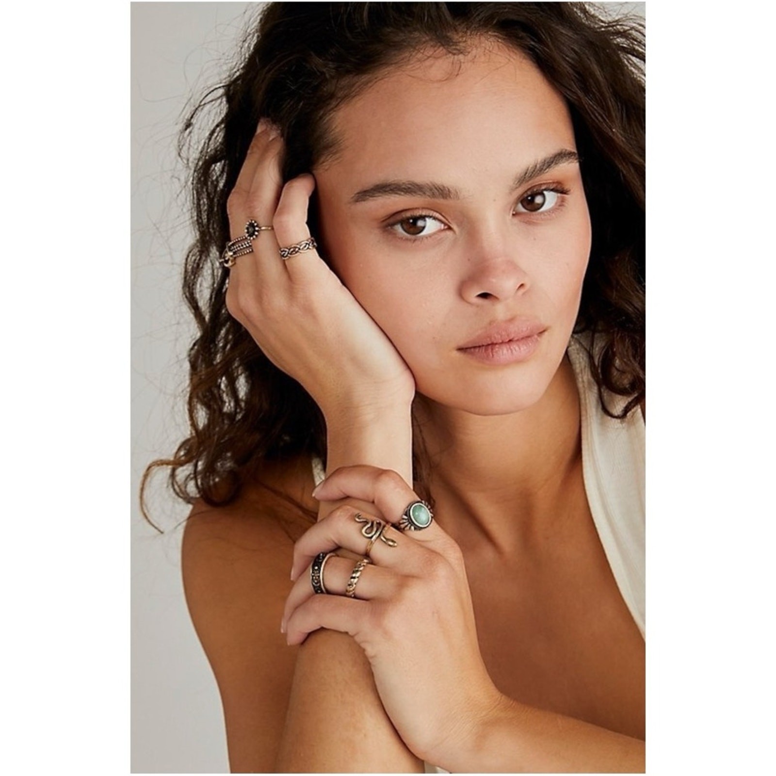 Free People Celestial Western Bohemian Ring Set Silver Onyx Snake Moon Star NWT