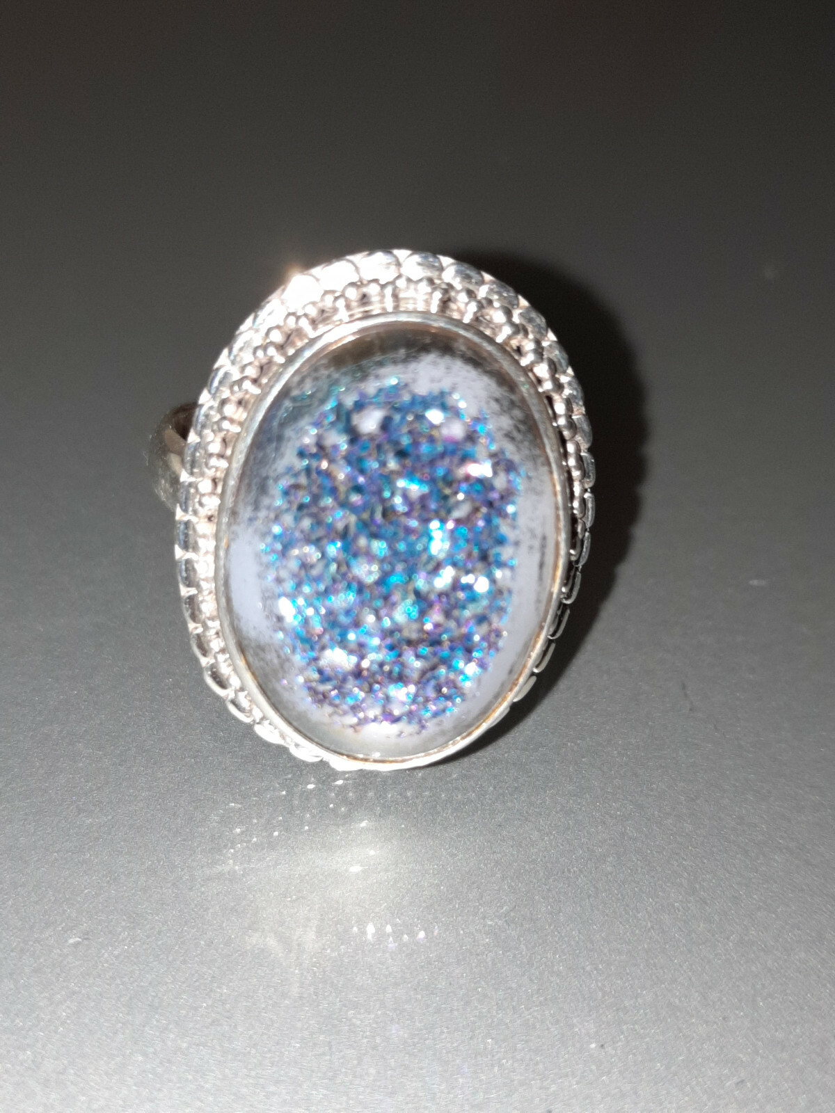 12.70 ctw Drusy Quartz Ring in Platinum Over Sterling Silver Size 6.25