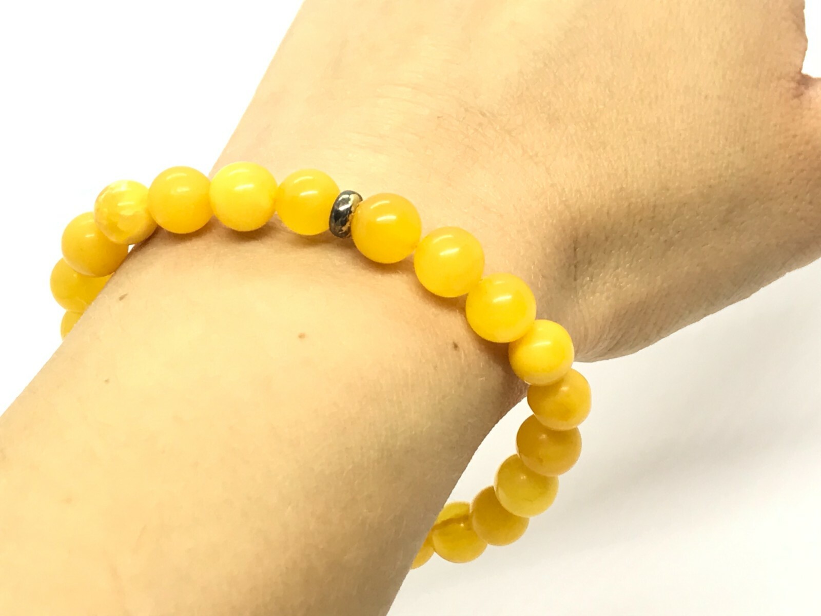 AMBER BRACELET Round Natural Baltic Amber Beads Egg Yolk Yellow Ladies 6,4g A104