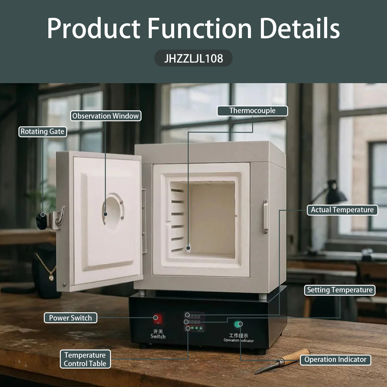 TOOLTOS Dual-Layer Burnout Furnace for Jewelry Casting with Observation Window