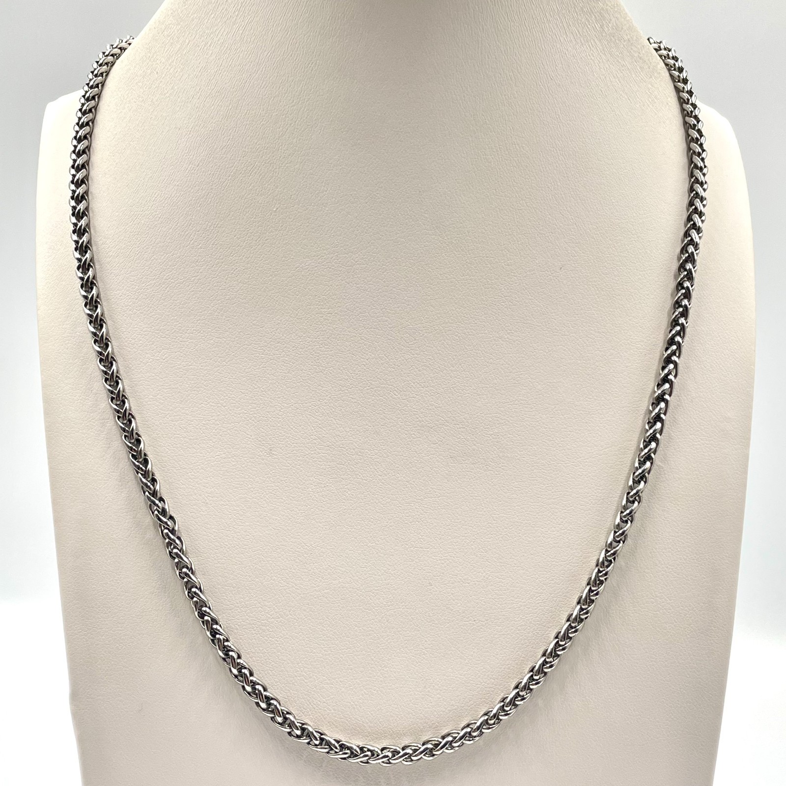 VTG Silver Tone Wheat Braided Chain Necklace Heavy Hip Hop Punk Unisex Classic