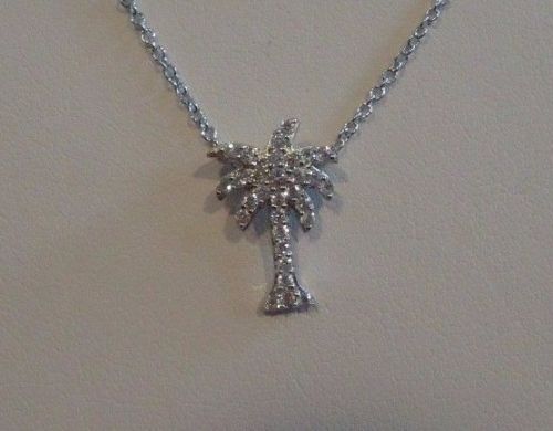 925 STERLING SILVER PALM TREE NECKLACE PENDANT W/ .50 CT ACCENTS/18”/STUNNING!