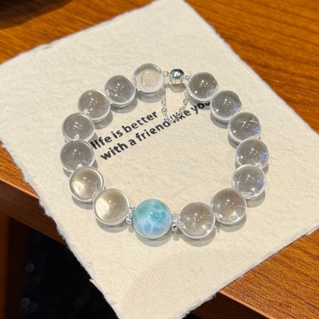 12mm Natural White Crystal Bubble Ball Larimar Quartz Bracelet