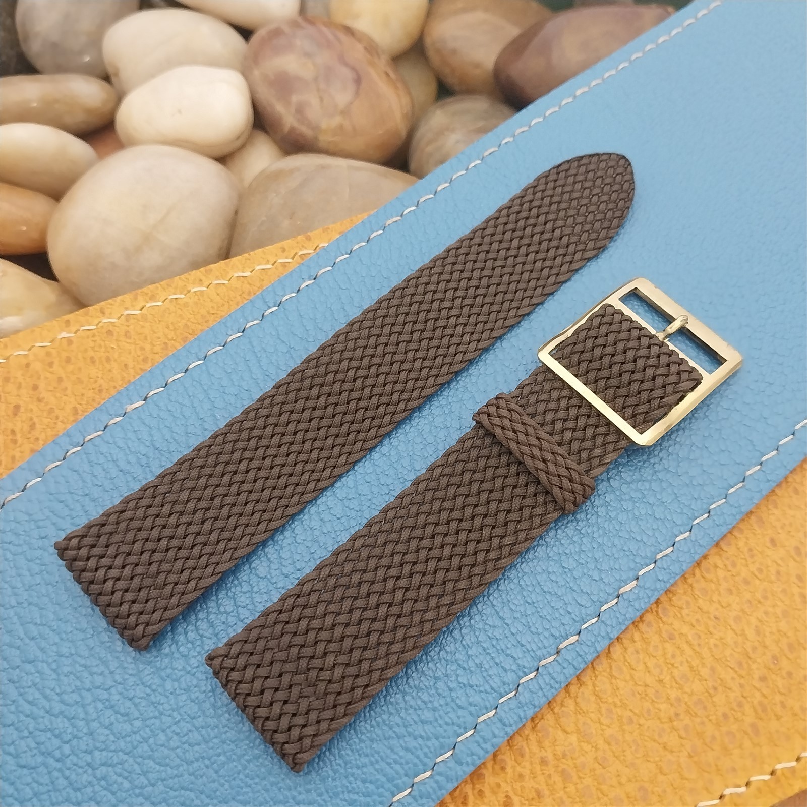 18mm NOS 1960s-1970s Graf Swiss Brown Perlon Mesh Classic 2-piece Watch Strap