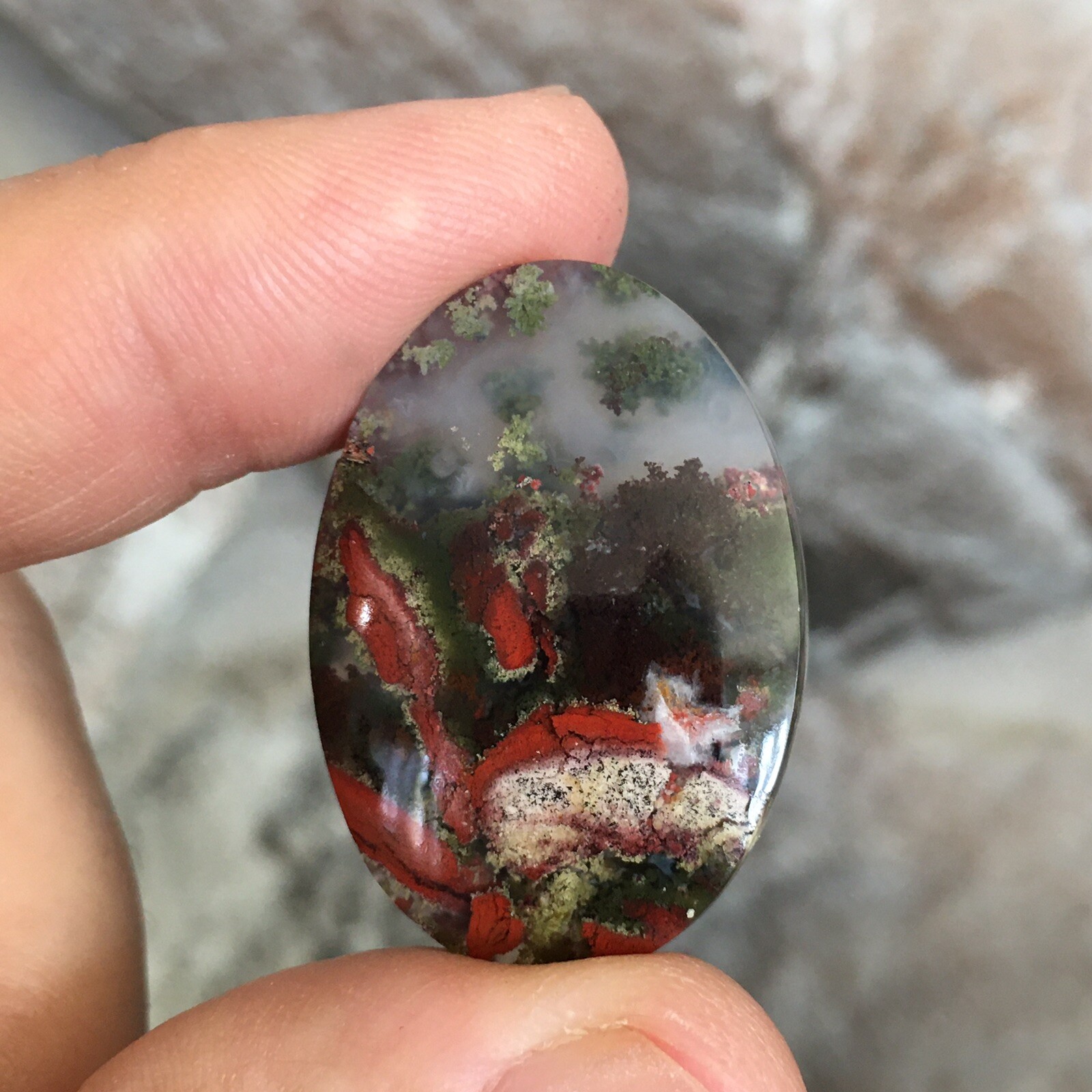 31.7×22.5x6mm Fine Garden Moss Agate Oval Cabochon Loose Picture Stone