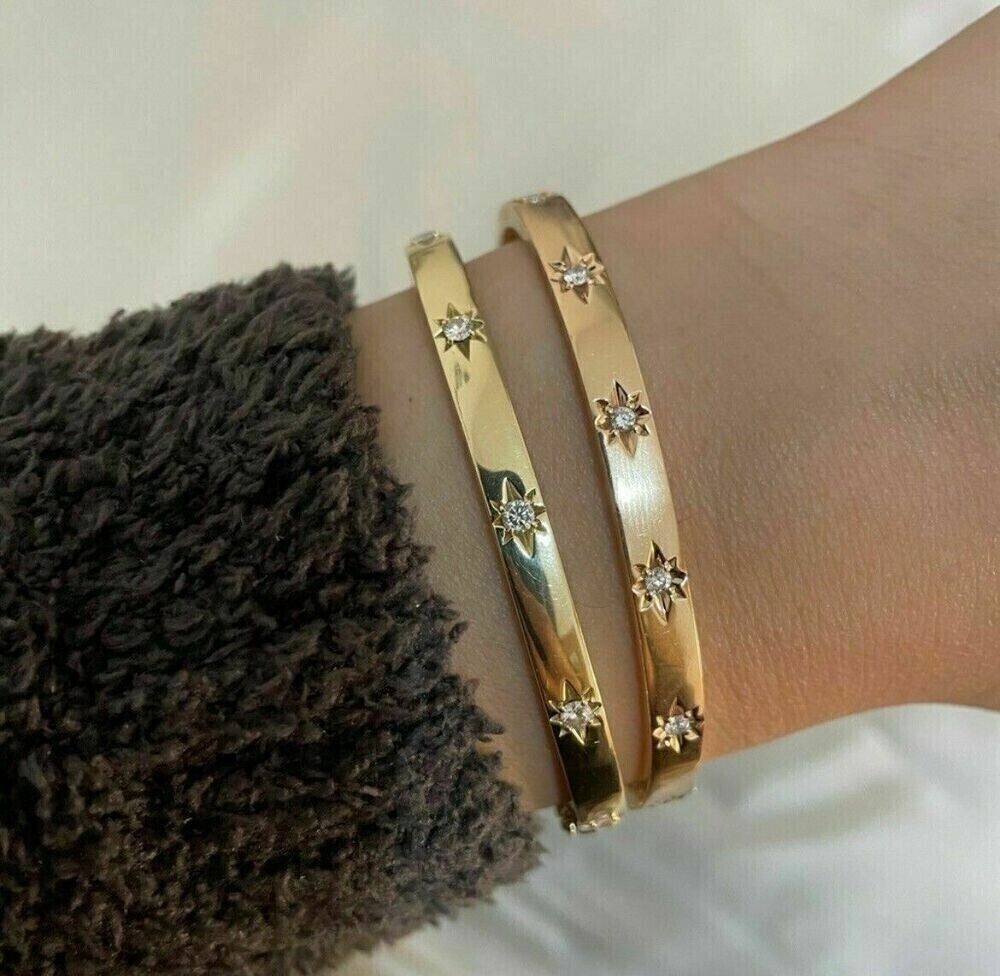 Designed Vintage 0.70Ct Love Women’s Fine Bangle Bracelet 14K Yellow Gold Finish