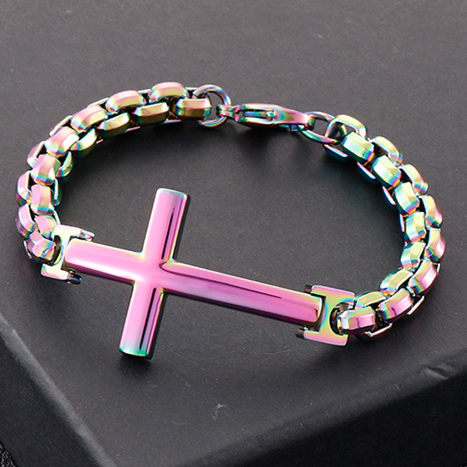 8.86″ 15mm Fashion 316L Stainless Steel Women Men Cross Charm Bracelet Jewelry