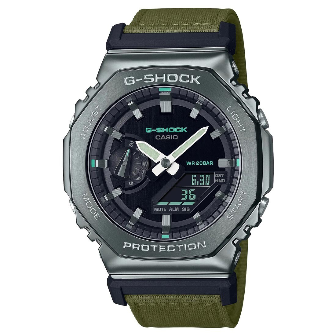 G-Shock Metal Clad Case Green Fabric Band Watch CasiOak GShock GM-2100CB-3A