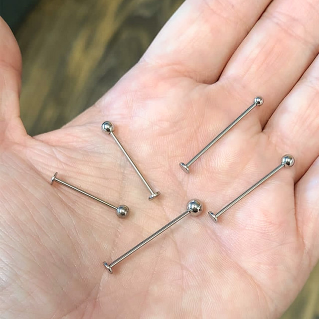 Threaded Labret Flatback Surgical Steel Extra Long 14G 16G with 3mm 4mm Top Ball