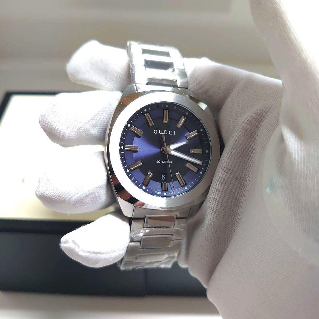 Gucci GG2570 Quartz Watch YA142303 41mm Blue Dial Date 100m Water Resistant