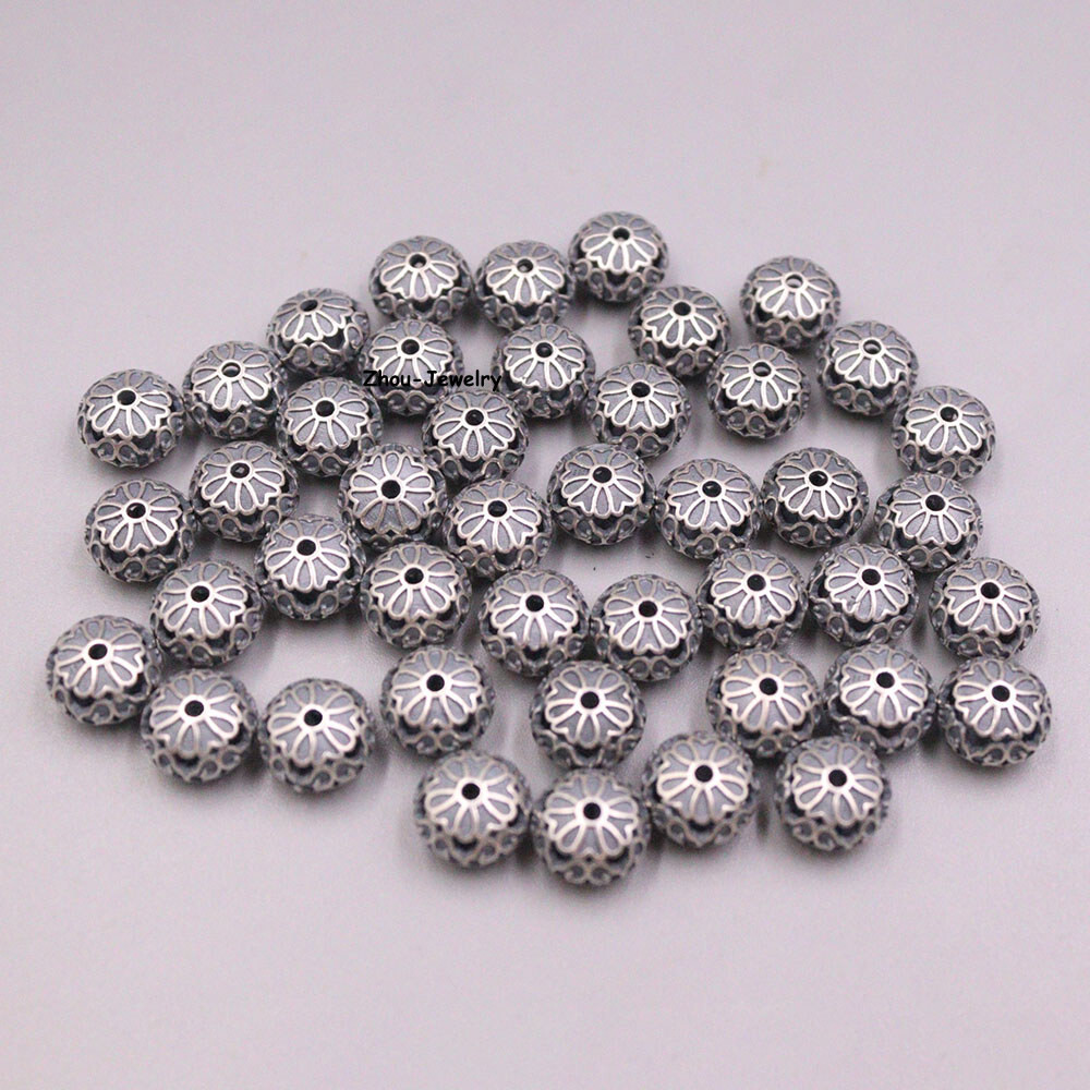 1PCS Pure S925 Sterling Silver Pendant Men Women Round Flower Bead Pendant 10mm