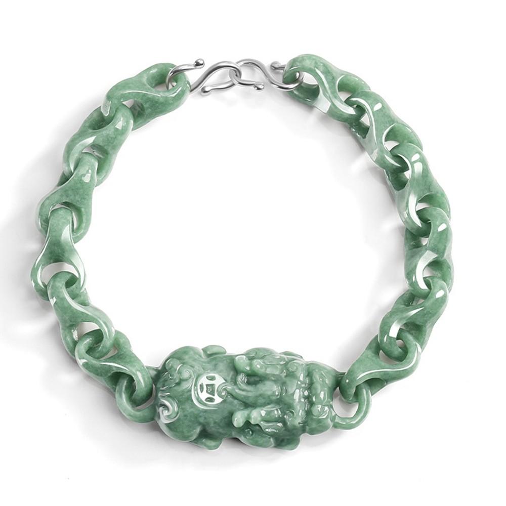 Certified Grade A Green Natural Burma Jade jadeite Interlocking PiXiu Bracelet