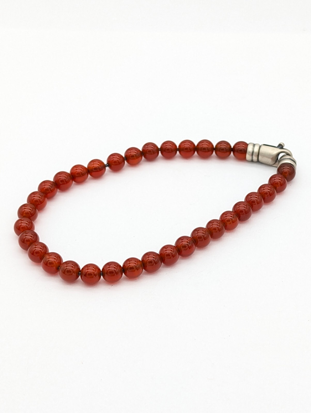 Men’s Carnelian Bead Bracelet Sterling Silver Handmade Spiritual Jewelry