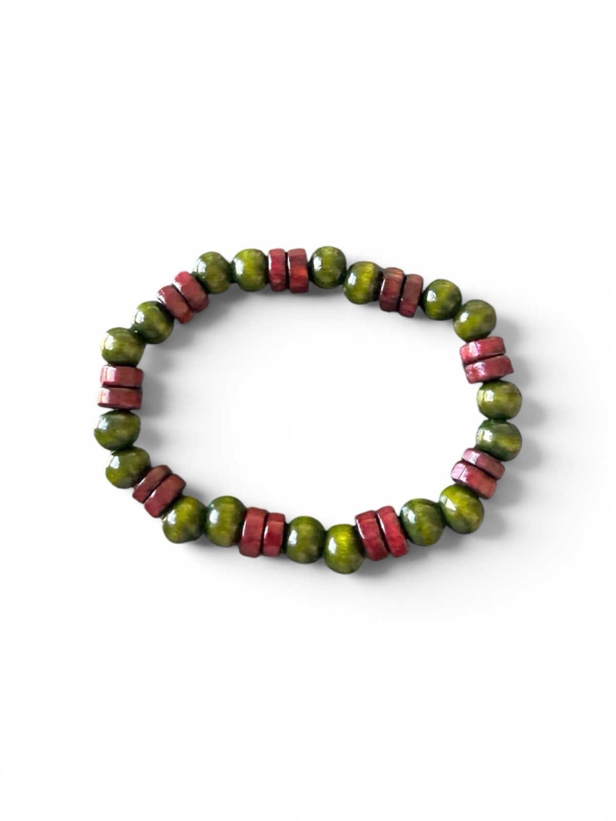 Green and Red Beaded Stretch Bracelet – new