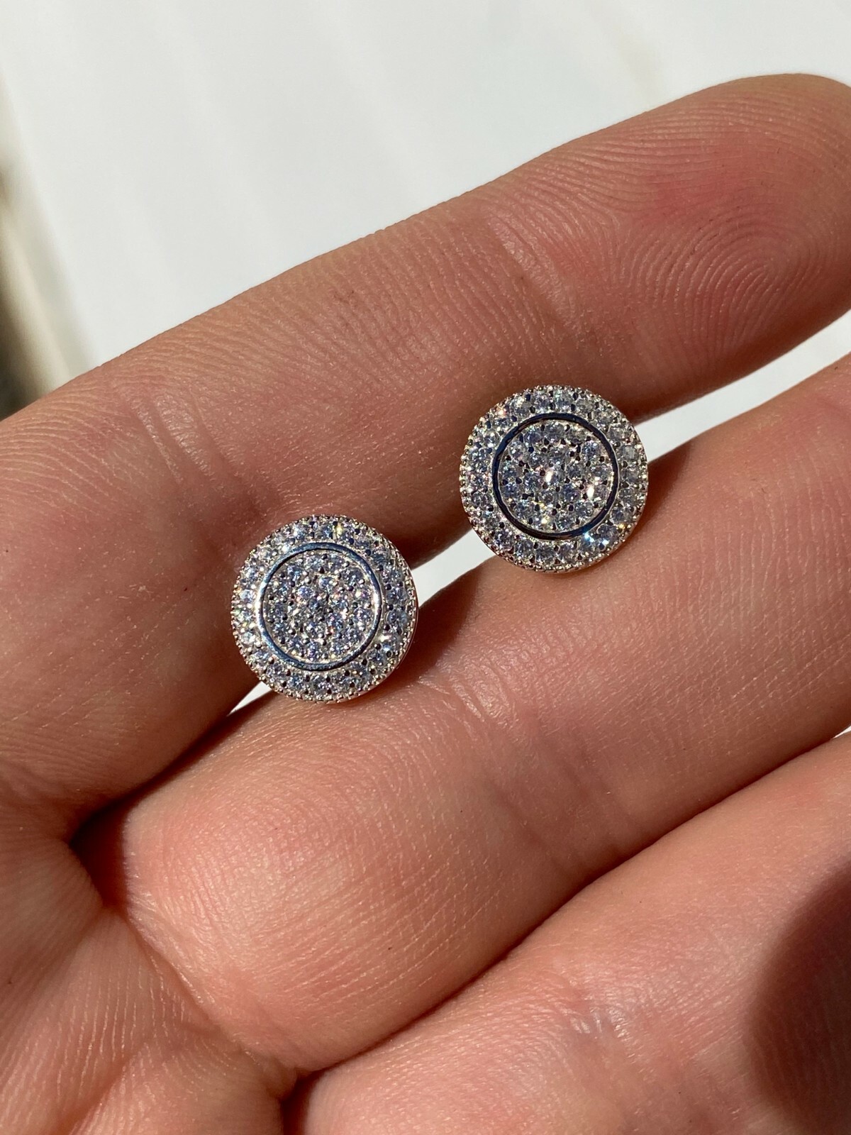 Real 925 Silver Iced Moissanite Hip Hop Men’s Earrings Studs Passes Tester