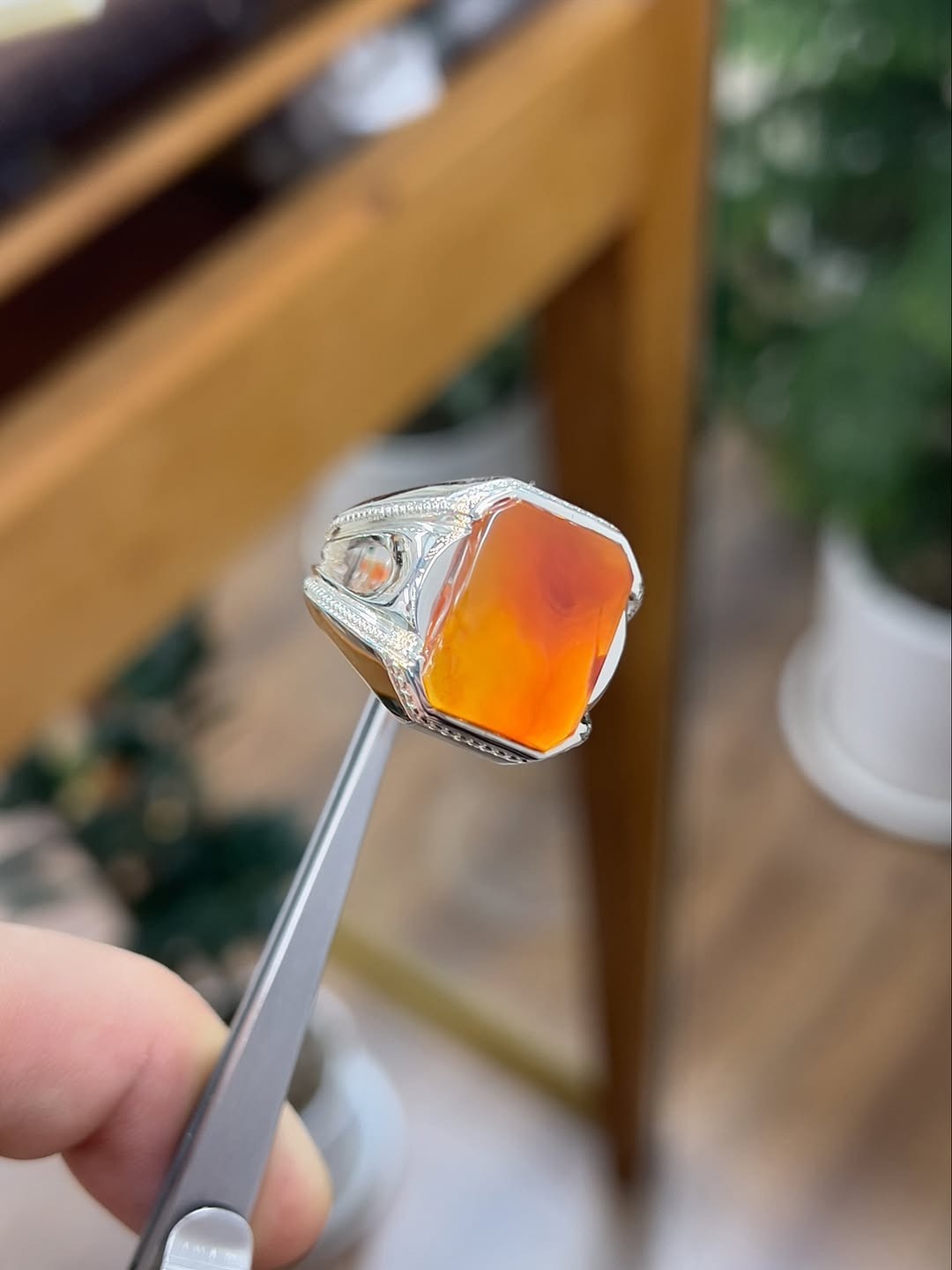 Red Agate Gemstone Silver Ring, Aqeeq Ring, Sterling Silver Handmade 925 silver