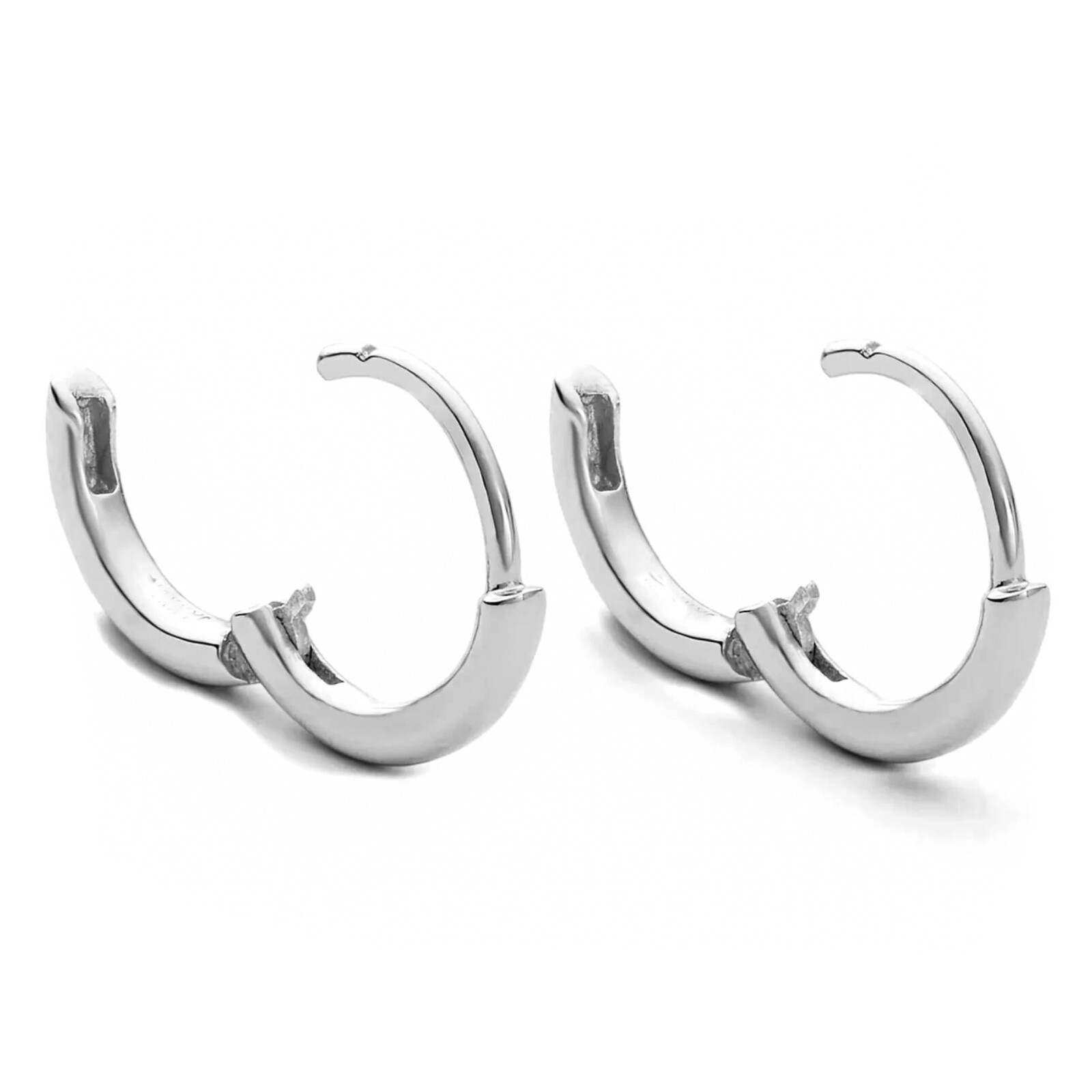 Classic Elegant Pure Solid 925 Sterling Silver White Gold Small Hoop Earrings