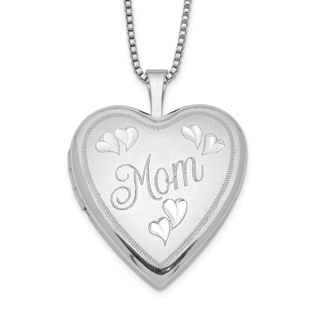 Sterling Silver Rhodium-plated 20mm Mom Heart Pendant Locket Necklace 18″