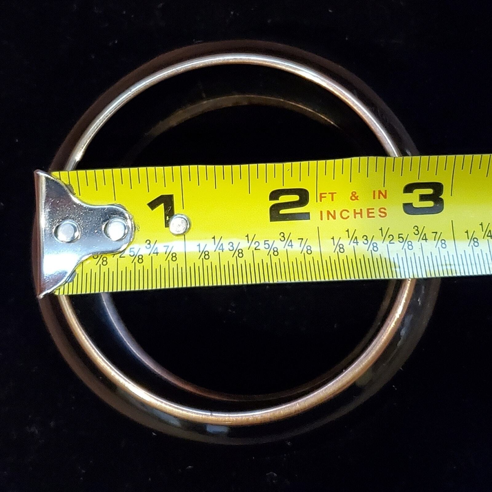 3.5 inch x 3.25 inch Bllack and Gold Metal Bangle Bracelet 2 3/4 inch Opening