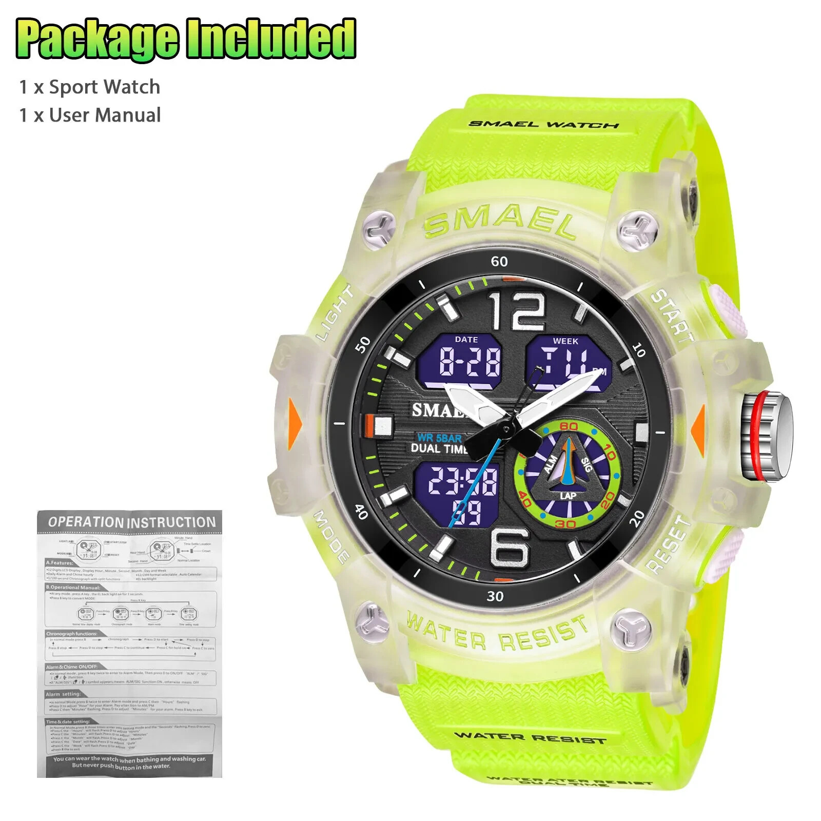 Reloj Militar LED para Hombres Pulsera Deportiva Digital&Cuarzo Impermeable