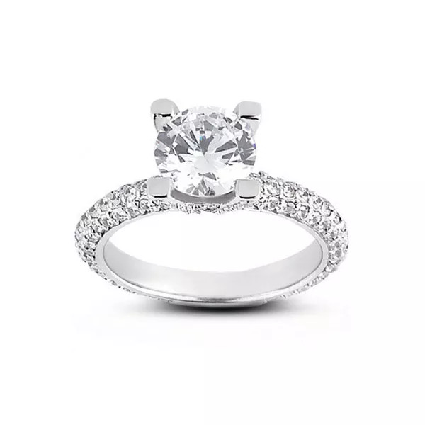 Side Stone Engagement Ring Solid Platinum 3.17 CT Round Lab-Grown Diamond D VS2