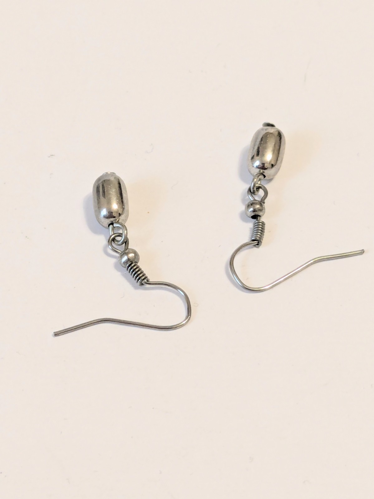 Silver Tone Hook Dangle Earrings With Metal Beads. 1″. Minimalist.
