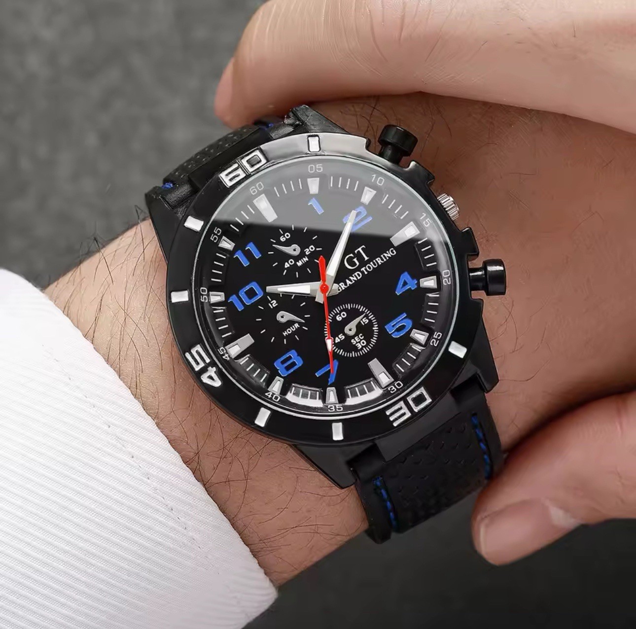 GT Grand Touring Men’s Quartz Chronograph Analog Watch Black Dial 44-47.9mm 3ATM